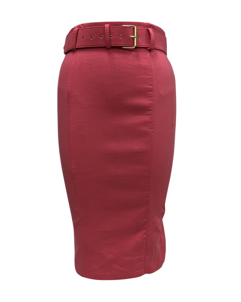 Front of a size 2X Unique Vintage Pink Rose Belted Pencil Skirt in Pink by Unique Vintage. | dia_product_style_image_id:288687